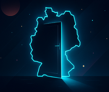 Leuchtende Deutschland-Silhouette mit Tür, die neue Chancen symbolisiert