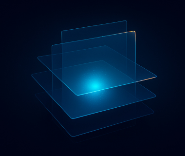 Abstrakte Illustration leuchtender, transparenter Schichten auf dunklem Hintergrund