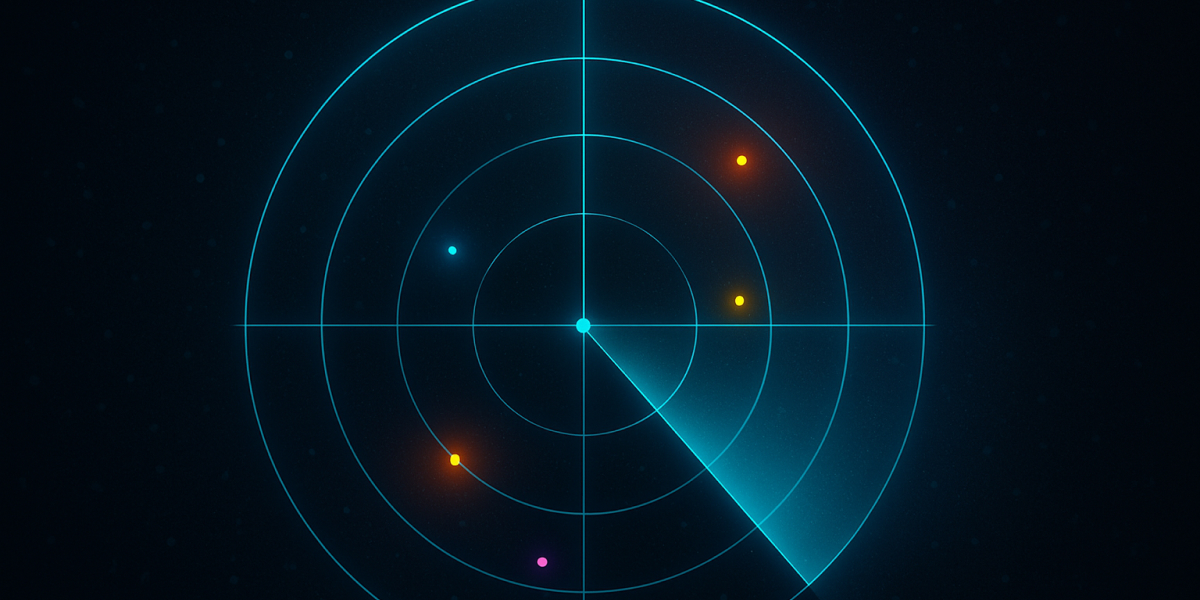 Leuchtender Radarbildschirm mit mehreren Punkten als Symbol für Orientierung im Assessment Center