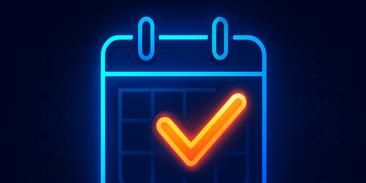 Leuchtendes Kalender-Symbol mit Haken für erfolgreiche Terminplanung