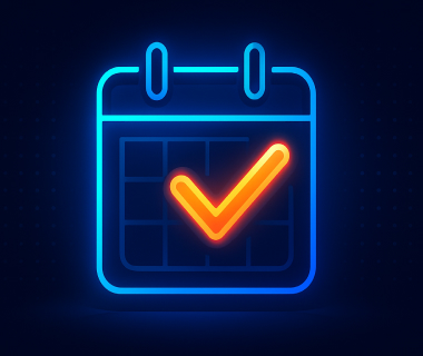 Leuchtendes Kalender-Symbol mit Haken für erfolgreiche Terminplanung