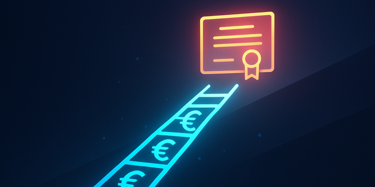 Symbolische Darstellung: Euro-Zeichen führen zu einem leuchtenden Zertifikat