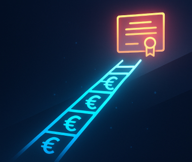 Symbolische Darstellung: Euro-Zeichen führen zu einem leuchtenden Zertifikat