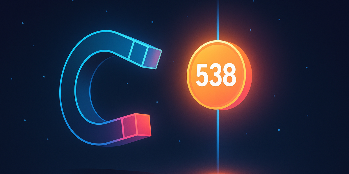 Leuchtende Illustration mit Magnet und Münze mit der Zahl 538 zum Thema Minijob-Grenze 2025