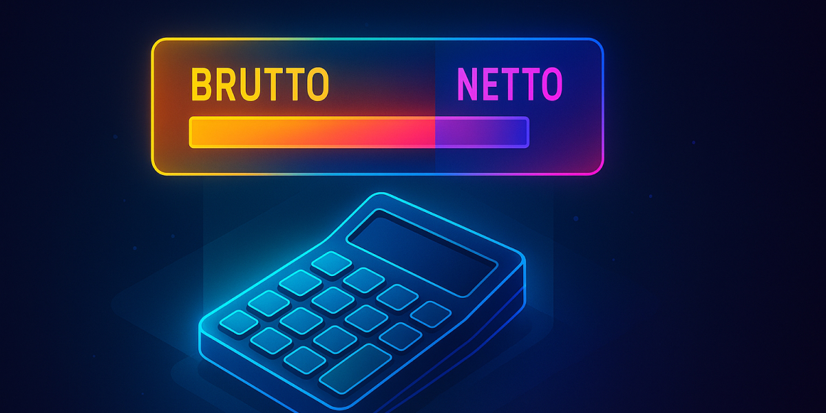 Neon-Illustration mit Taschenrechner und Brutto-Netto-Anzeige