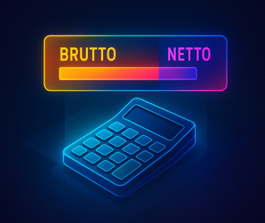 Neon-Illustration mit Taschenrechner und Brutto-Netto-Anzeige