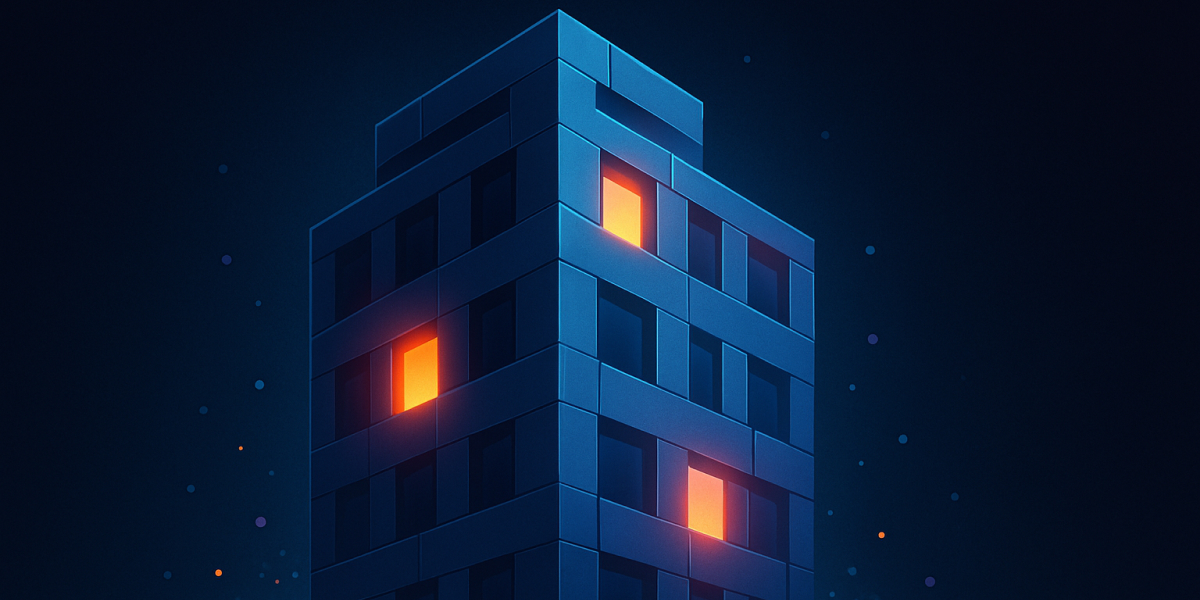 Illustration eines Wohnhauses bei Nacht mit erleuchteten Fenstern