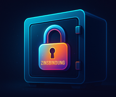 Symbolbild eines Tresors mit Schloss und dem Schriftzug Zinsbindung