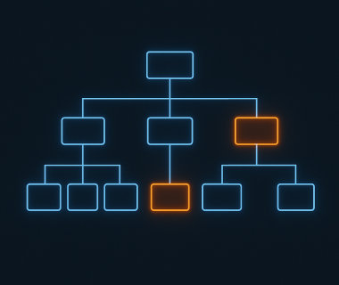 Grafische Darstellung eines Organigramms mit hervorgehobenen Bereichen in Orange