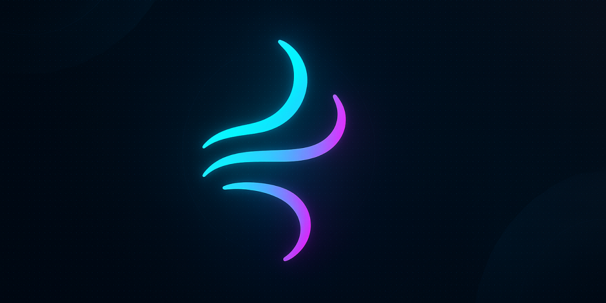 Abstraktes blau-pinkes Leuchtsymbol auf dunklem Hintergrund