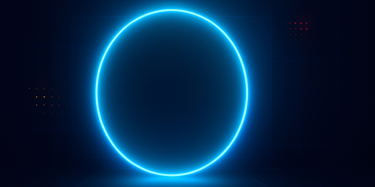 Leuchtender blauer Neon-Kreis auf dunklem Hintergrund als Symbol für Pause oder Auszeit