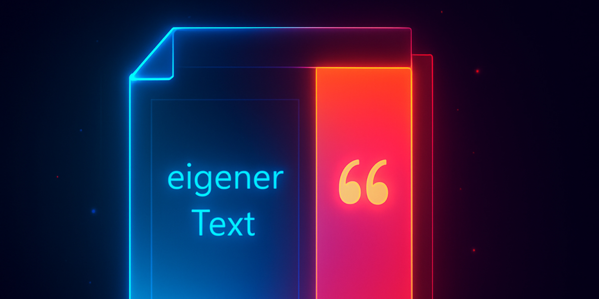 Neonfarbene Grafik eines Dokuments mit Text und Anführungszeichen