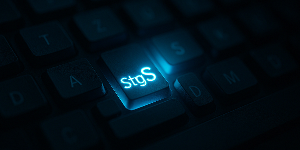 Leuchtende Tastatur mit hervorgehobener 'Strg+S'-Taste als Symbol für Dateispeicherung und Organisation