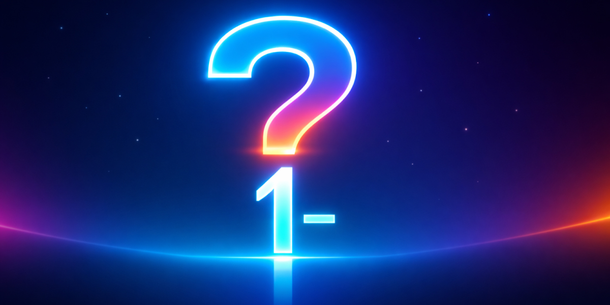 Leuchtendes Fragezeichen mit der Ziffer 1 auf dunklem Hintergrund als Symbol für Bewertung