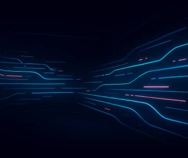 Abstrakte blaue und rote Lichtlinien auf dunklem Hintergrund symbolisieren digitale Überwachung