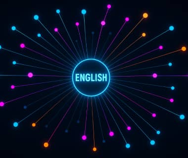 Leuchtendes Netzwerkdiagramm mit dem Wort English im Zentrum