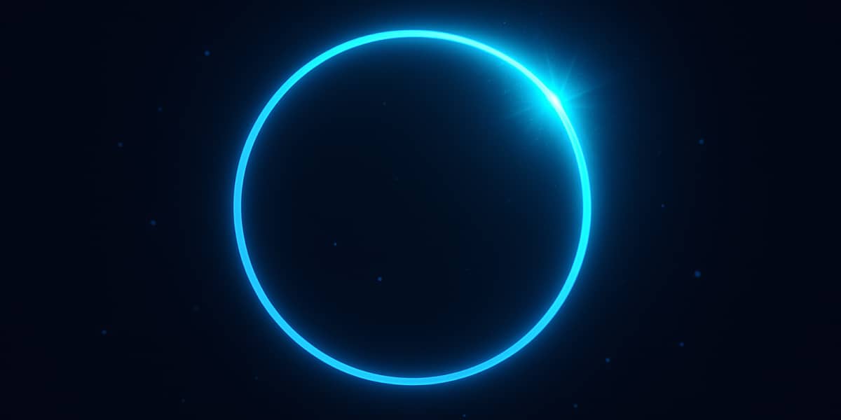 Leuchtender blauer Kreis im dunklen Hintergrund mit Sterneneffekt