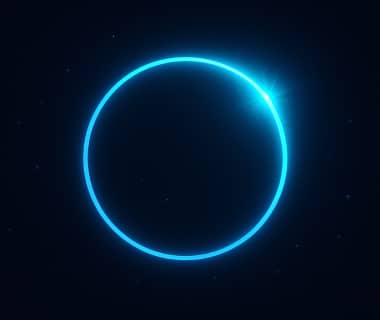 Leuchtender blauer Kreis im dunklen Hintergrund mit Sterneneffekt