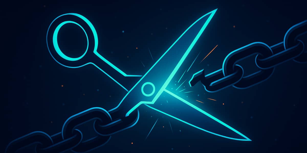 Leuchtende Schere durchtrennt eine Kette als Symbol für Barrierefreiheit