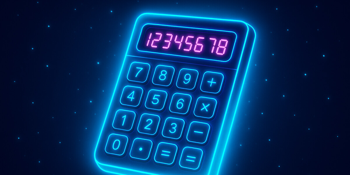 Leuchtender Taschenrechner mit Zahlenanzeige auf futuristischem Hintergrund