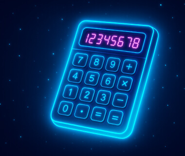 Leuchtender Taschenrechner mit Zahlenanzeige auf futuristischem Hintergrund