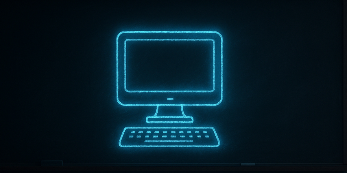 Leuchtende Computergrafik auf einer Schultafel als Symbol für digitale Bildung