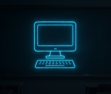 Leuchtende Computergrafik auf einer Schultafel als Symbol für digitale Bildung