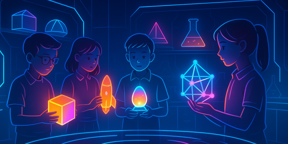 Schülerinnen und Schüler experimentieren mit leuchtenden Objekten in einem kreativen Klassenzimmer