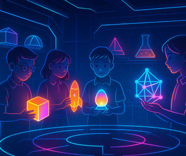 Schülerinnen und Schüler experimentieren mit leuchtenden Objekten in einem kreativen Klassenzimmer